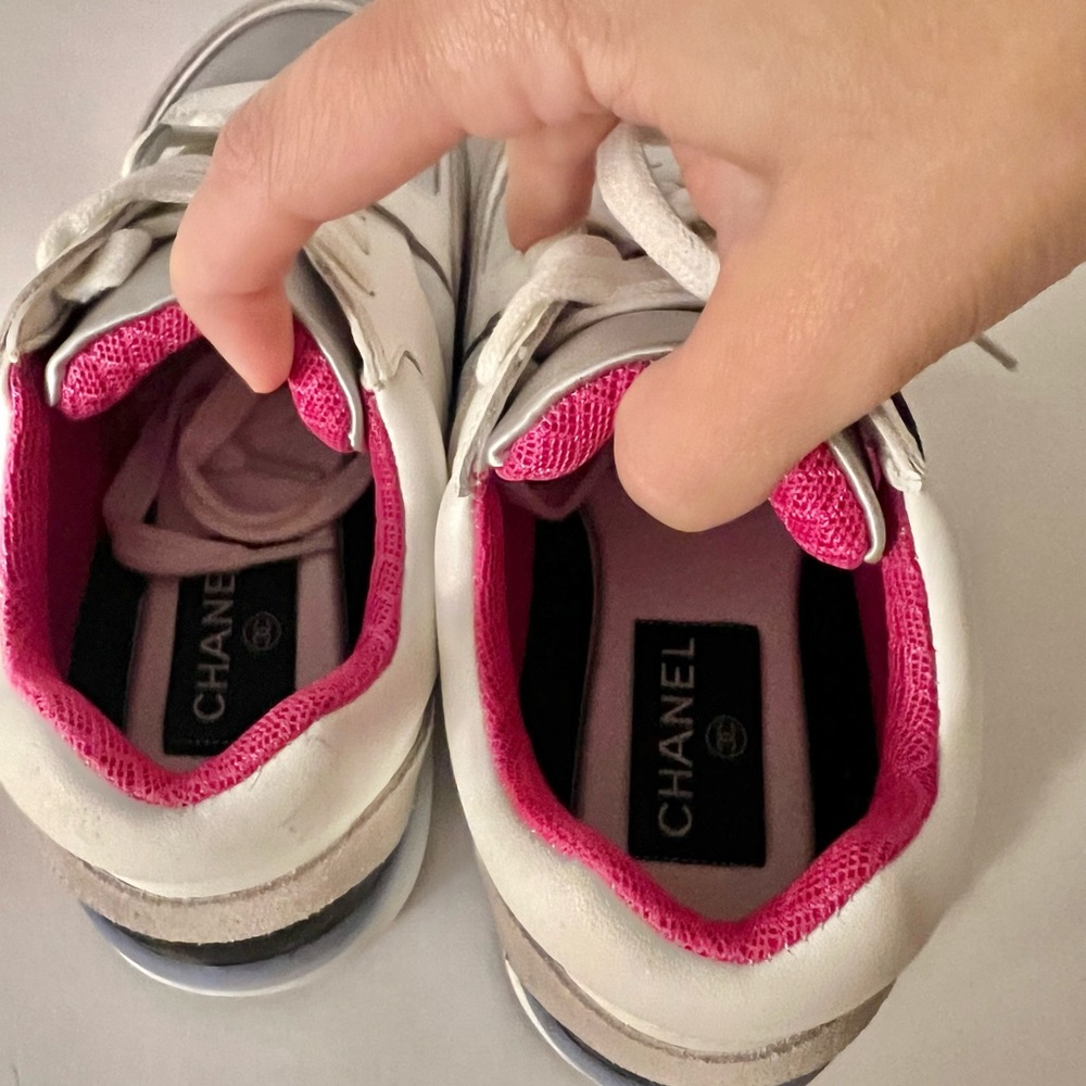 Women's White and Silver Sneakers with Black Accents - Picture 6 of 8